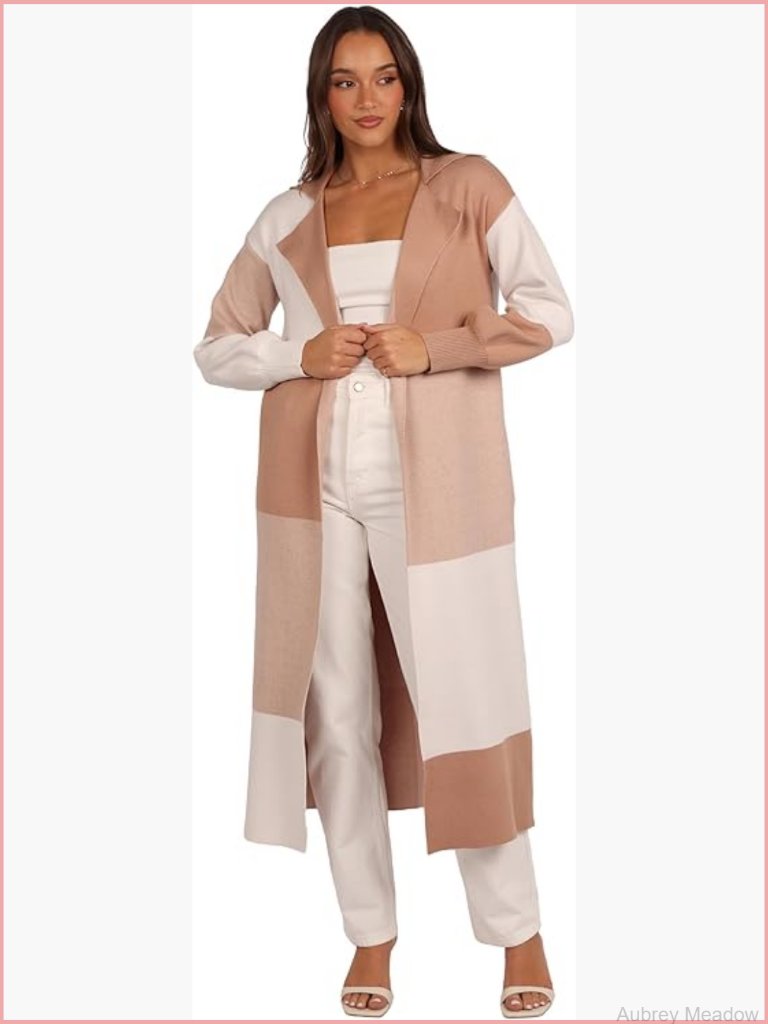 Large Long Cardigan With Spread Collar & Pockets